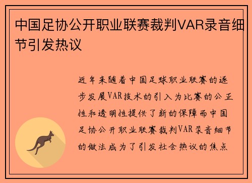 中国足协公开职业联赛裁判VAR录音细节引发热议