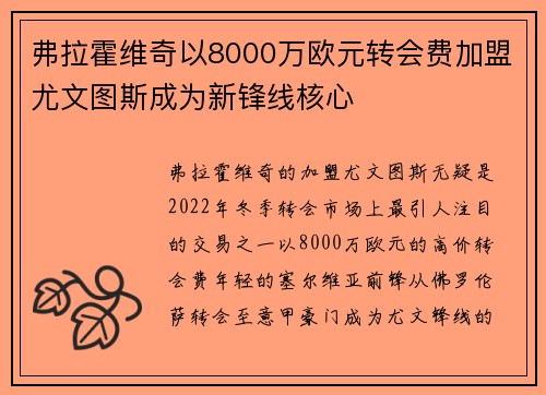弗拉霍维奇以8000万欧元转会费加盟尤文图斯成为新锋线核心